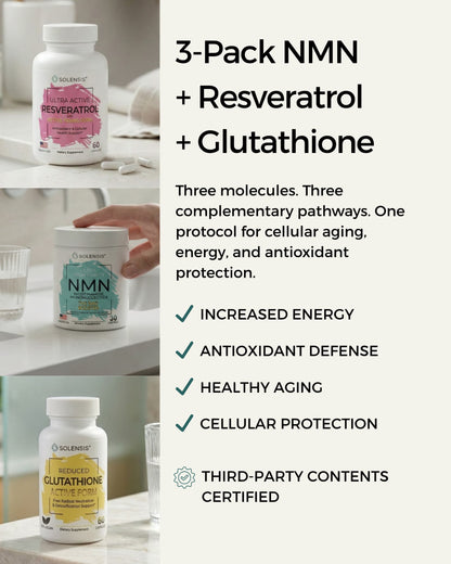 3-pack NMN resveratrol glutathione health benefits