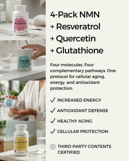 4-pack NMN resveratrol quercetin glutathione health benefits