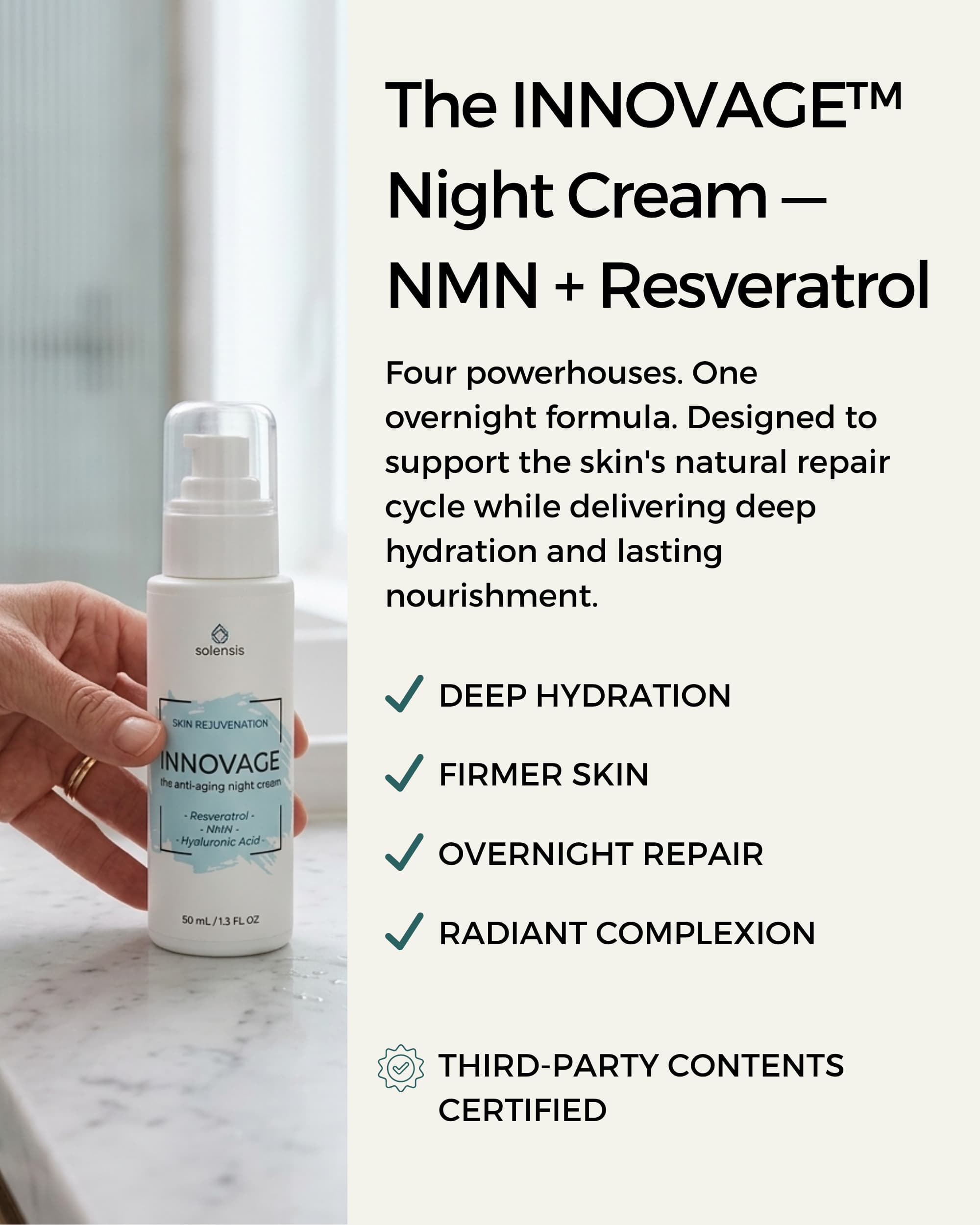 NMN Anti-Aging Night Cream — NAD+ Cellular Repair | Solensis