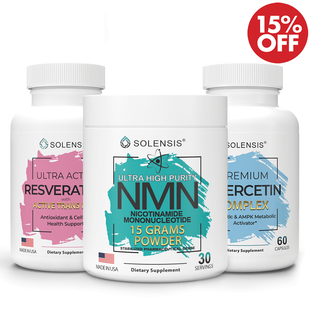 3-Pack ADVANCED DNA REPAIR & SENOLYTIC Complex (NMN, Resveratrol and Quercetin)