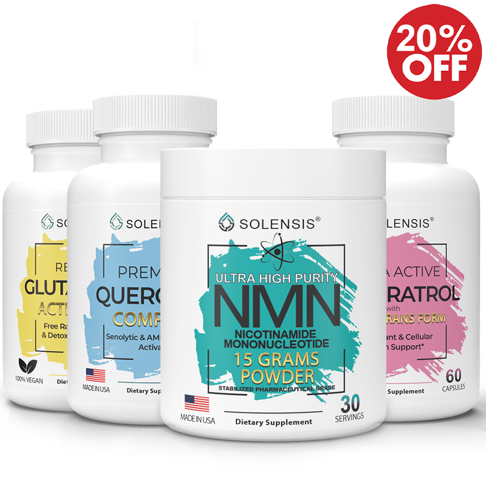 4-Pack ADVANCED DNA PROTECTION, DNA REPAIR & SENOLYTIC Complex (NMN, Resveratrol, L-Glutathione and Quercetin)
