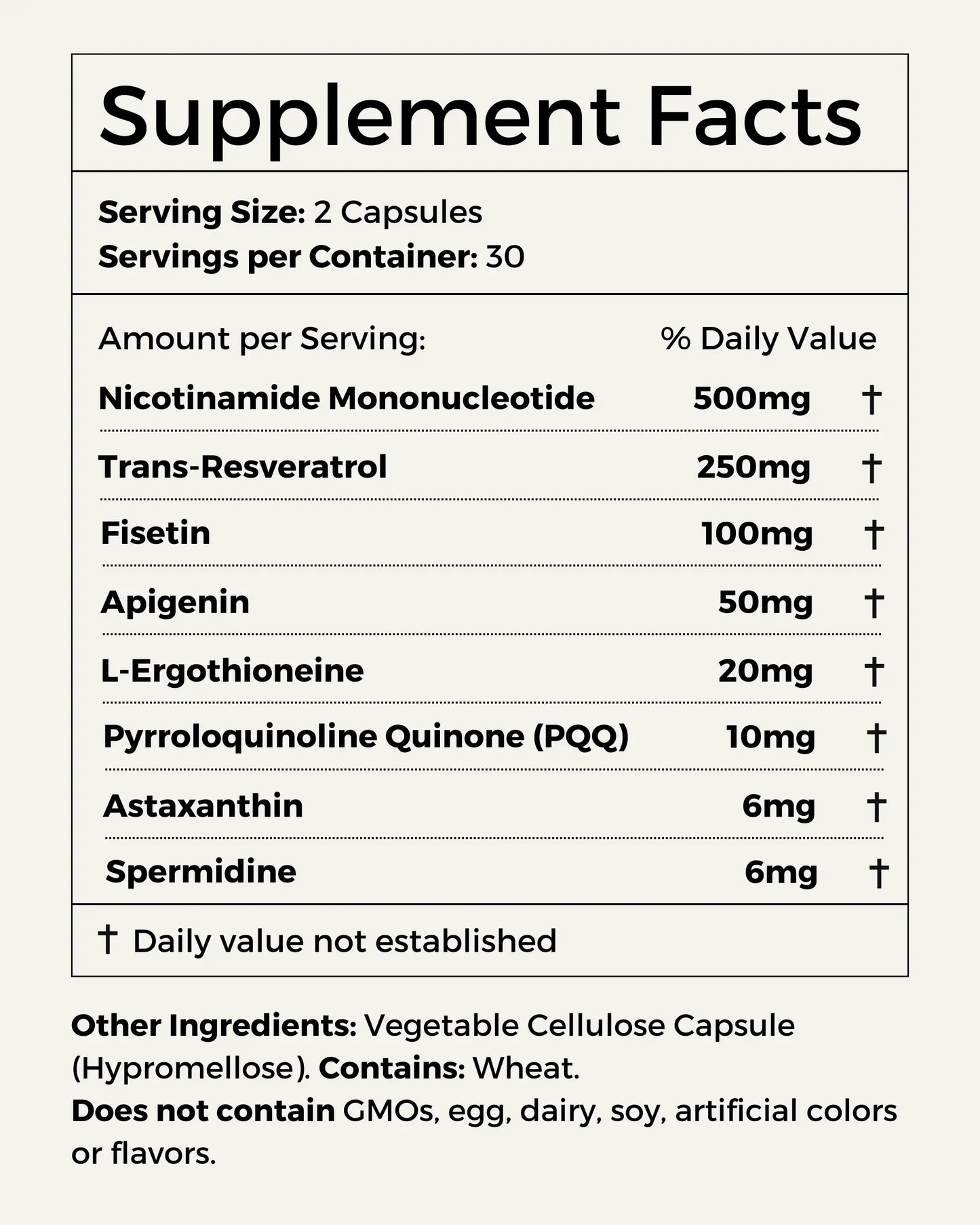 Supplement facts precision longevity