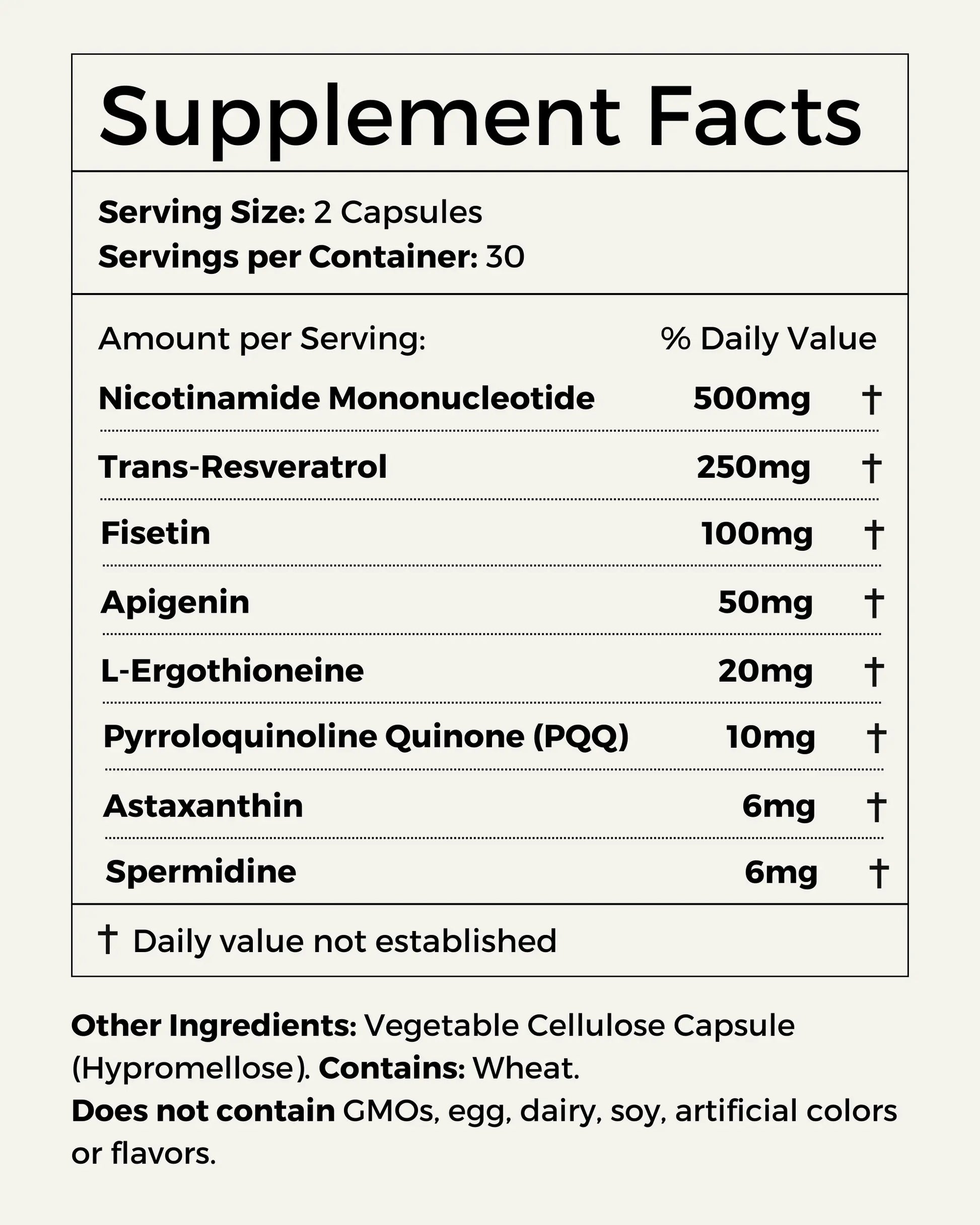 Supplement facts precision longevity