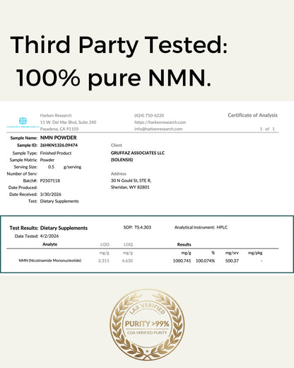 Third party tested 100% pure NMN